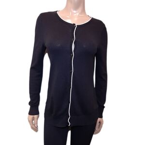 💠JONES STUDIO Buttoned Cardigan Sweater Fitted Long Sleeve Knit Contrast Trim
